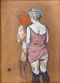   Deux femmes demi-nues de dos. Maison de la rue des Moulins