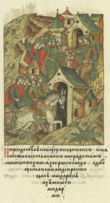 К Ростиславу приезжает его сын Глеб после изгнания из Друцка
