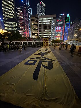 示威者展示“光复香港 时代革命”直幡