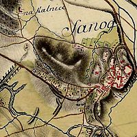 Sanok, fragment pierwszego wojskowego zdjęcia topograficznego Galicji z okresu „józefińskiego” tzw. mapa von Miega (1769–1787)