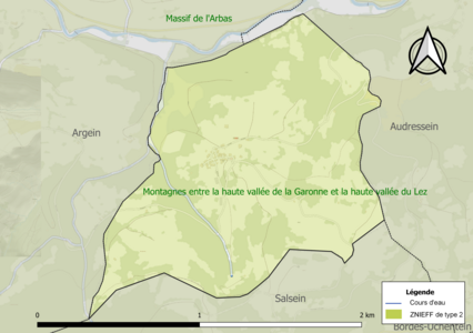 Carte de la ZNIEFF de type 2 sur la commune.