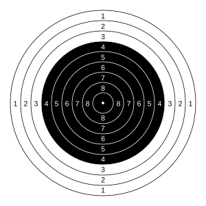 The target: total Ã˜ = 45.5 mm. 4 ring Ã˜ = 30.5 mm. 9 ring Ã˜ = 5.5 ...