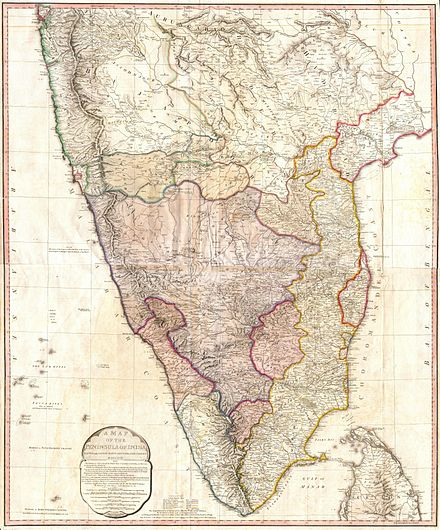 1794 map showing "The Territories ceded by Tipu Sultan to the Different Powers"