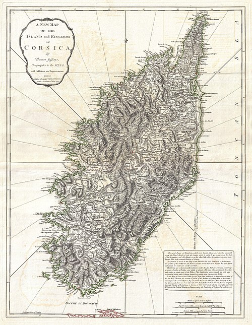 1794 map of the "Island and Kingdom of Corsica"