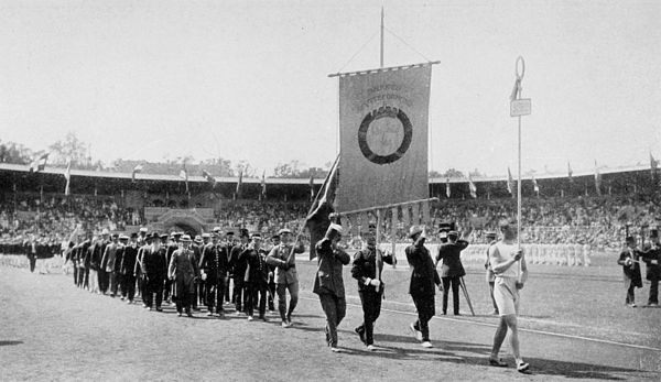 The Swedish team parading in the stadium during the opening ceremony