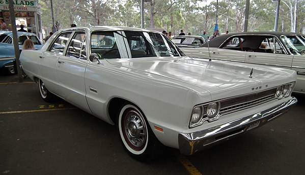 1969 Australian Dodge Phoenix four-door sedan has a B-pillar and painted window frames