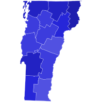 2000 Vermont Democratic presidential primary election results map by county (vote share).svg