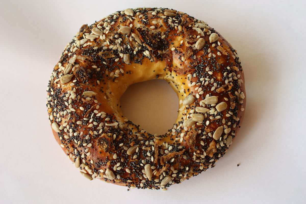 Bagel With Poppy Seeds Directly Above Stock Photo Download Image