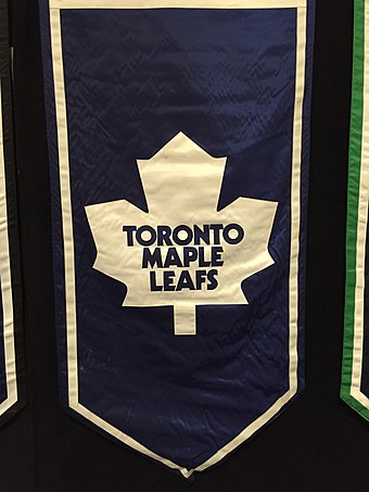 Maple Leafs banner at the 2016 NHL All-Star Game. The 11-point leaf logo was used as the primary team logo from 1970 to 2016.