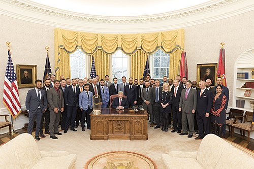 President Trump poses with the Astros at the White House following their World Series win.