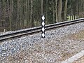 2018-01-28 Rhombus warning sign before railway crossing for the Mariazellerbahn at Schloßgegend in Kirchberg an der Pielach