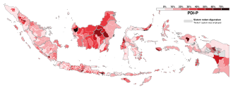 Vote share of PDI-P by cities and regencies at the 2019 election 2019 Indonesian legislative election results by municipality - PDI-P.svg