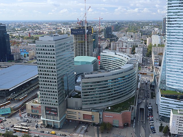The Złote Tarasy complex, as seen from Palace of Culture and Science, in 2019.