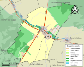 Kaart van de gemeente met de belangrijkste infrastructuur, bodemgebruik en omliggende gemeenten