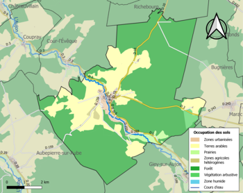 Kaart van de gemeente met de belangrijkste infrastructuur, bodemgebruik en omliggende gemeenten