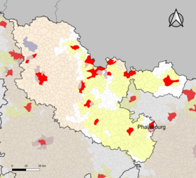 Locatie van het attractiegebied Phalsbourg in het departement Moezel.