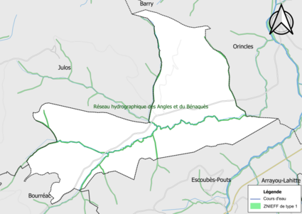 Carte de la ZNIEFF de type 1 sur la commune.