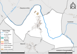 Barevná mapa znázorňující hydrografickou síť obce