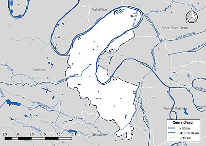 Carte de l'ensemble du réseau hydrographique des Hauts-de-Seine.