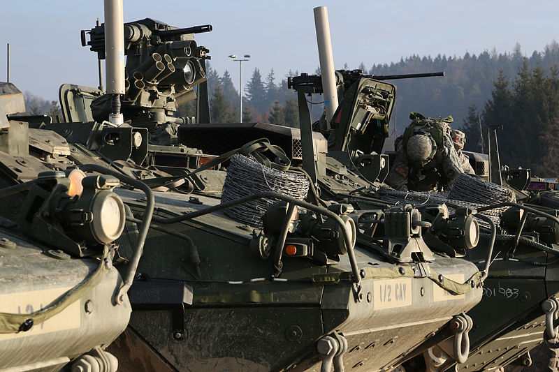 File:A U.S. Soldier with Apache Troop, 3rd Squadron, 2nd Cavalry Regiment climbs into the driver's seat of a Stryker armored vehicle during a mission rehearsal exercise at the Joint Multinational Readiness Center 130308-A-RA799-003.jpg