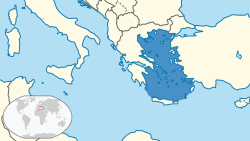 שטחו של הים האגאי (בכחול כהה)