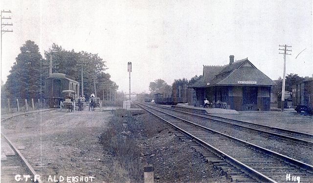 GTR station in 1910 with the sign showing "Waterdown"