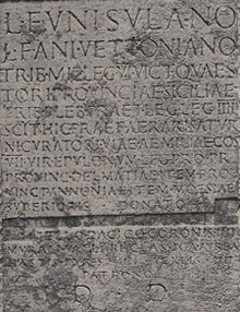 Imperial-era inscription from Andautonia, present-day Croatia, commemorating the career of a military man whose listed achievements and awards include the hasta pura Andautonia - CIL 03, 04013.jpg