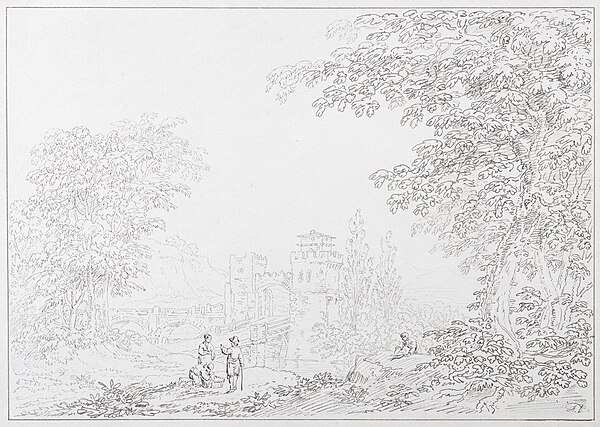 Anthony Devis, An Italian Capriccio. in pen and ink