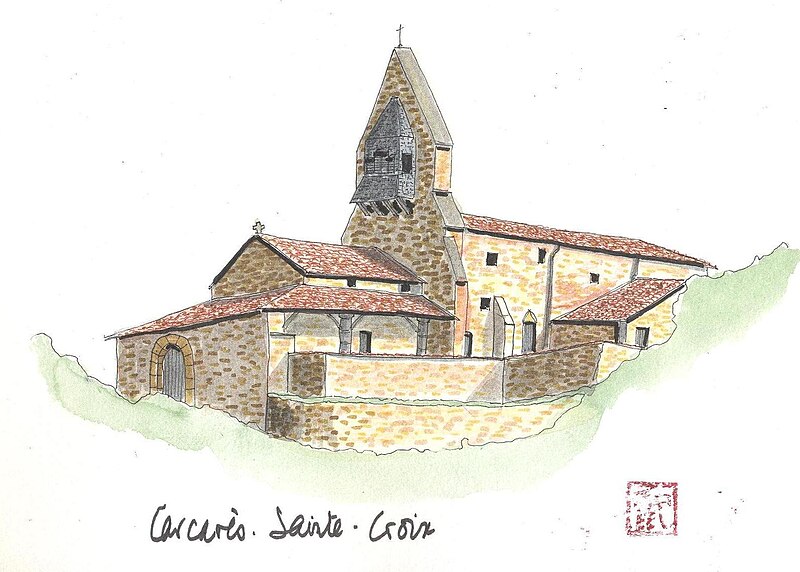 Slika:Aquarelle de l'église de Carcarès-Sainte-Croix.jpg