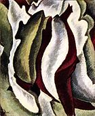 Arthur Dove, 1911–12, Gebaseer op blaarvorme en ruimtes; pastel op ongeïdentifiseerde ondersteuning. Nou verlore.