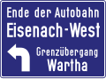 Ankündigungstafel unmittelbar am Autobahnende vor der bis 1945 nicht fertiggestellten Trasse Eisenach-Kirchheim (1968)