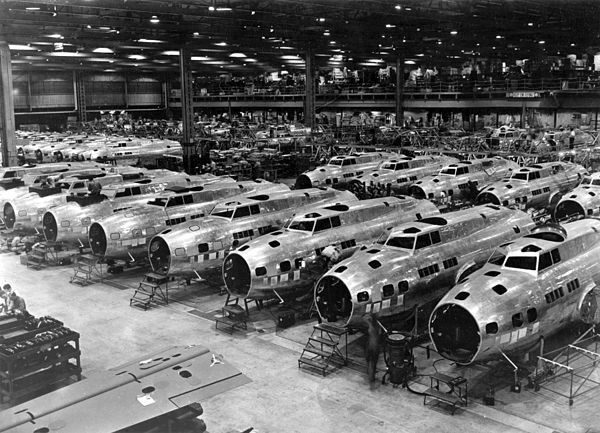 Boeing B-17E Flying Fortress bombers under construction, circa 1942