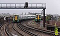 2012-04-18 13:05 Two Southern Electrostar trains pass Battersea Park.