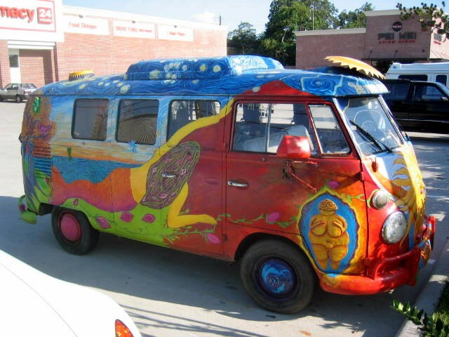A 1967 VW Kombi bus decorated with hand-painting