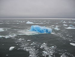 Bloque hielo azul en el círculo polar antártico