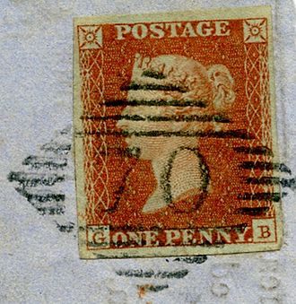 Penny Red with a numeral "70" postmark of Boyle within the diamond shaped cancel as used in Ireland Boyle 70 numeral.jpg