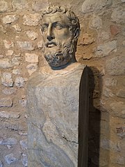 Bust of Parmenides found at Elea, thought to have been partially modeled on a Metrodorus bust. Busto di Parmenide.jpg