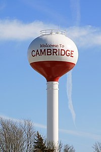 Water tower located in the city Cambridge Iowa 20090208 Water Tower Closeup.JPG