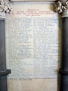 Tablet listing the members of the Canterbury Association - one of the many memorials within the building Canterbury Association members.JPG