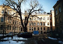 The Nobel Committee for Physiology or Medicine is located at the Karolinska Institute. Caroline Institute (formerly) 2006 Stockholm.jpg