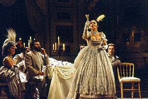 Strasbourg, Opera national du Rhin, Catherine Malfitano as Violetta. Director Jean-Pierre Ponnelle, 1980. Catherine Malfitano dans Traviata par Claude Truong-Ngoc 1980.jpg