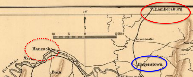  old map with points of interest circled