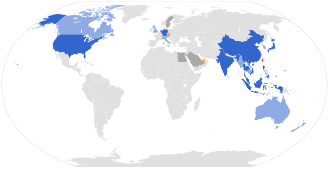 Pays reliés par China Airlines en mars 2018[16].