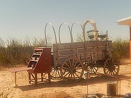 Chuck box next to wagon Chuckwagon in Girvin, TX SCN1077.JPG