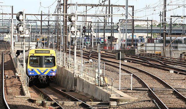 Train exiting the Melbourne underground loop