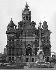 City Hall and Volunteer Monument, Winnipeg, MB, 1887.jpg