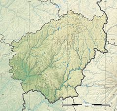 Mapa konturowa Corrèze, w centrum znajduje się punkt z opisem „Tulle”