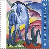 Briefmarke der Deutschen Post AG aus dem Jahr 2012 mit Marcs Motiv Blaues Pferd I