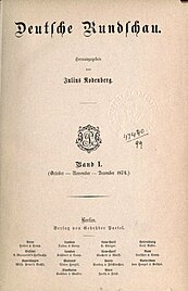 Titelblatt der Deutschen Rundschau, 1. Jahrgang 1874