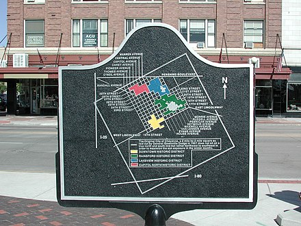 Plaque depicting the city's street grid along with historic districts